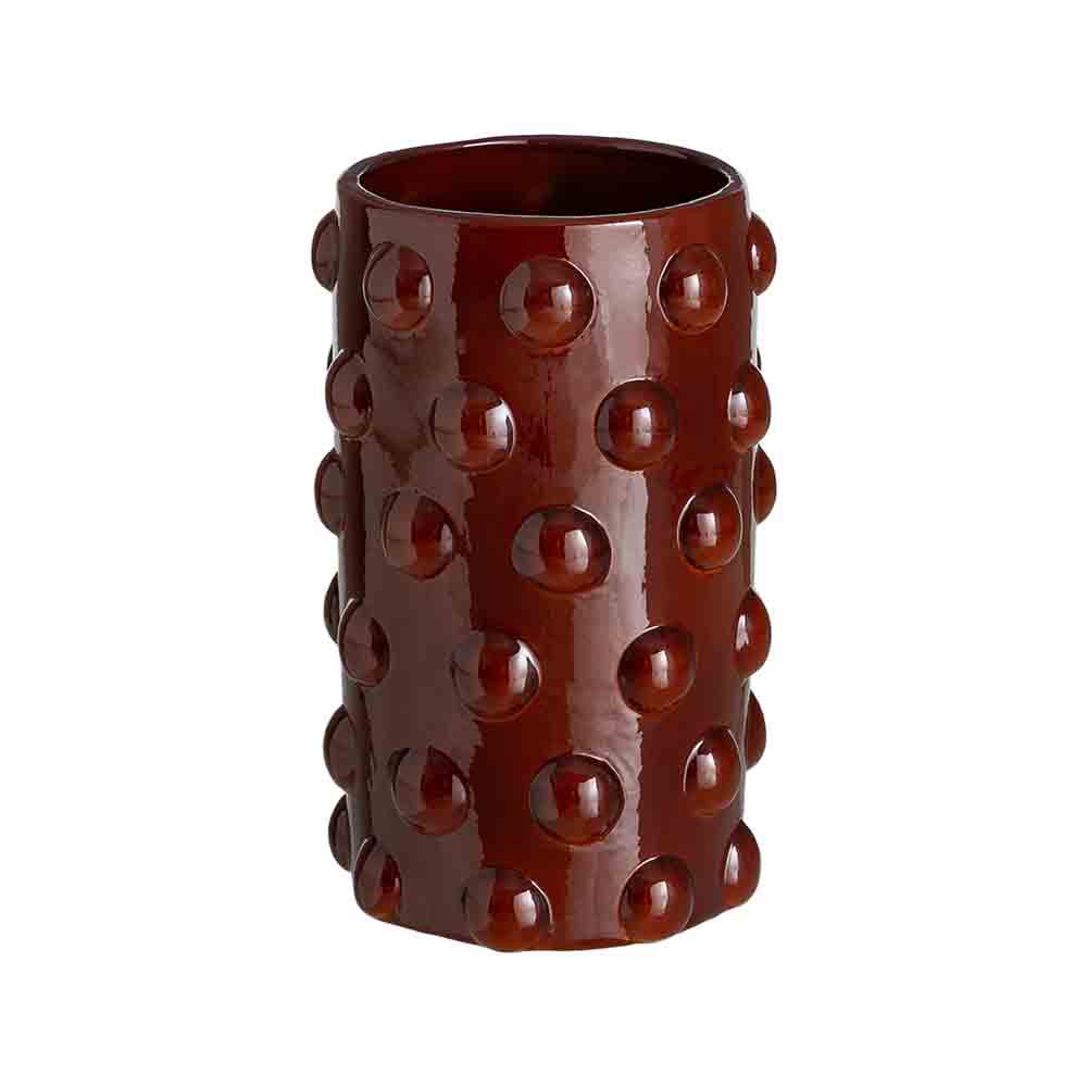 Stil de design - Vază din ceramică grena lucioasă cu bile în relief și corp cilindric cu gură largă