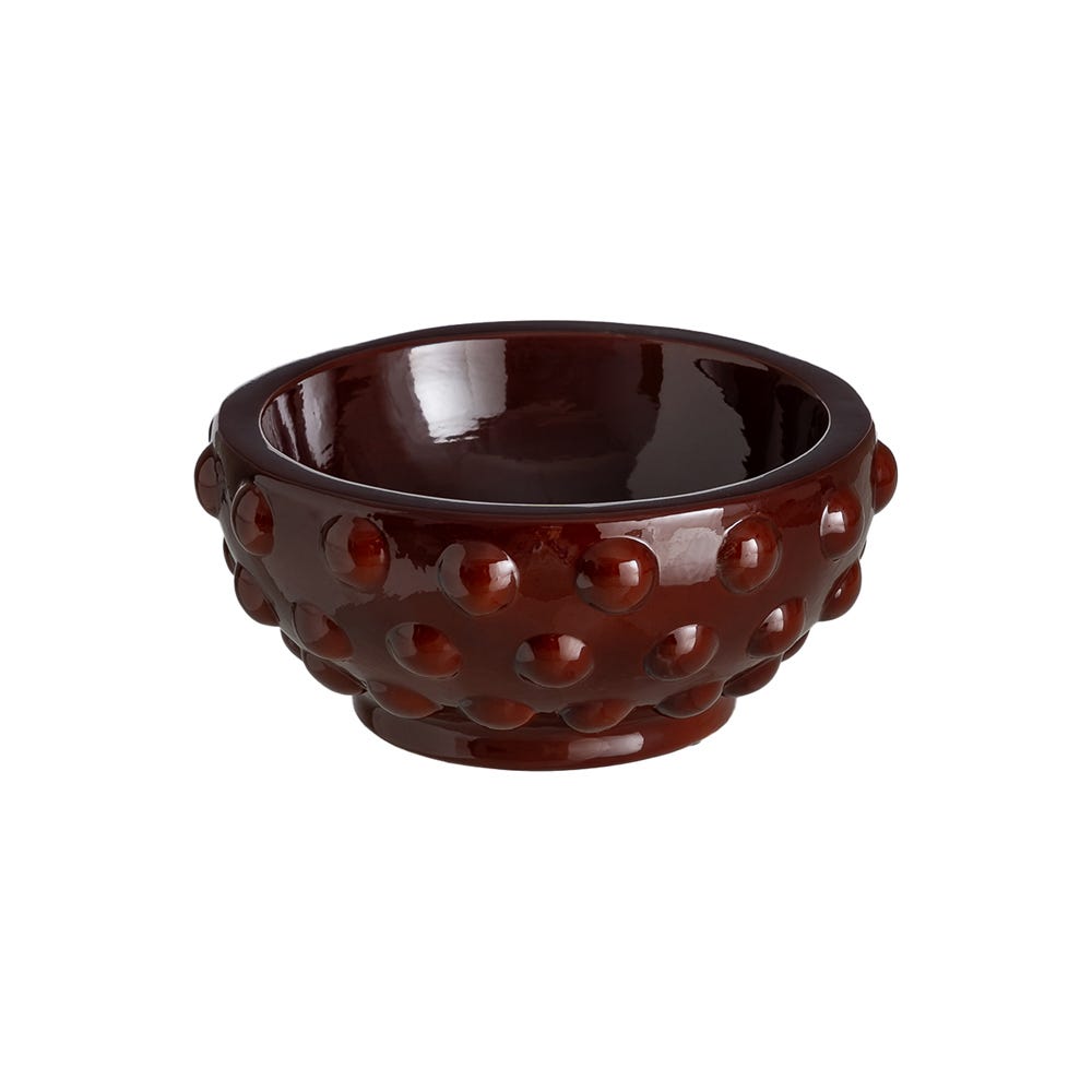 Stil de design - Bol decorativ din ceramică grena lucioasă cu bile în relief și gură largă de 26 cm