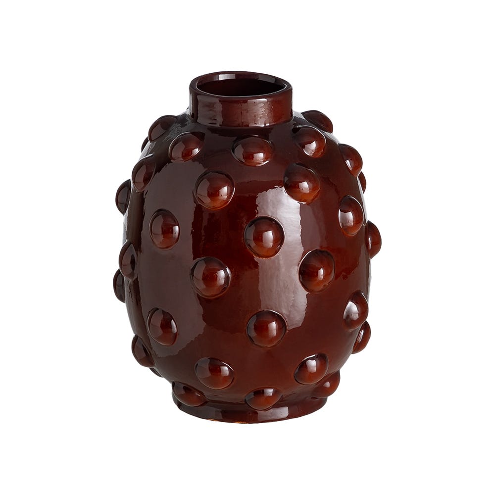 Stil de design - Vază din ceramică grena lucioasă cu corp ovoid acoperit cu bile în relief și gât îngust