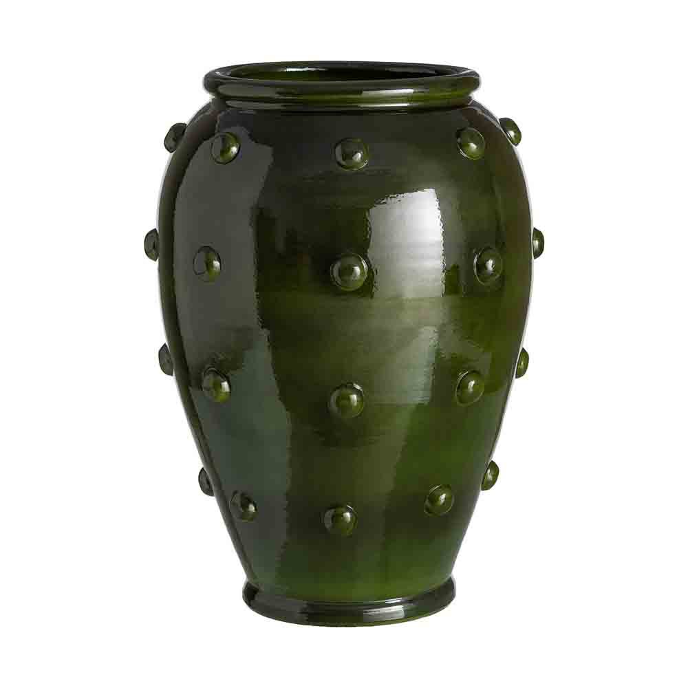 Stil de design - Vază mare din ceramică verde închis lucioasă în formă de amforă cu bile rare în relief