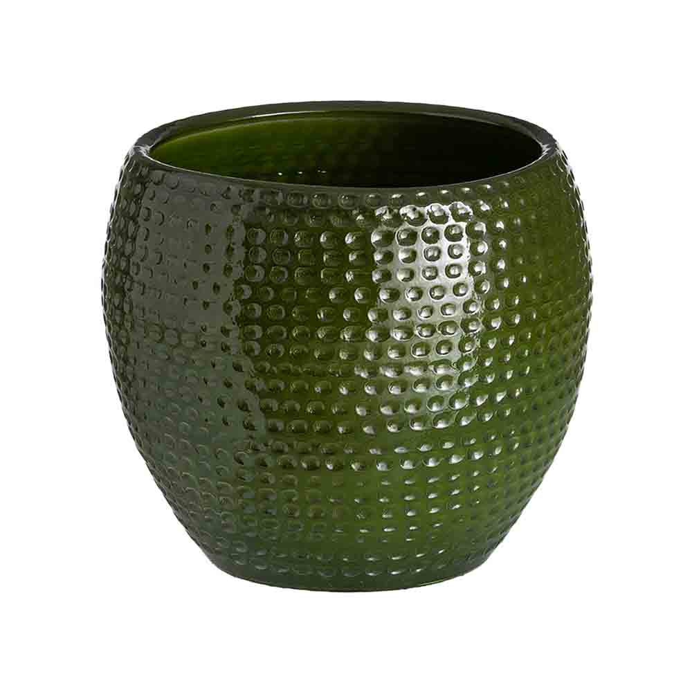 Stil de design - Ghiveci din ceramică verde lucioasă cu puncte în relief și corp rotunjit cu gură largă