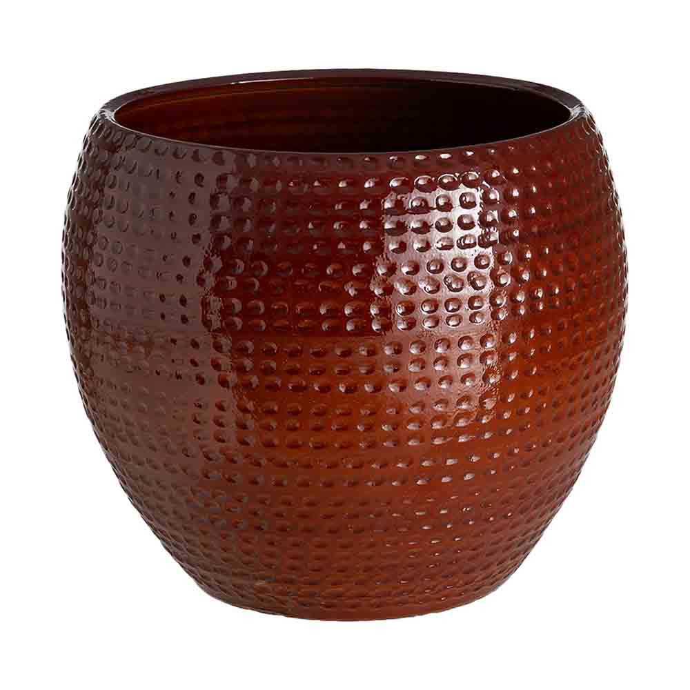 Stil de design - Ghiveci mare din ceramică grena lucioasă cu puncte în relief și corp larg bombat