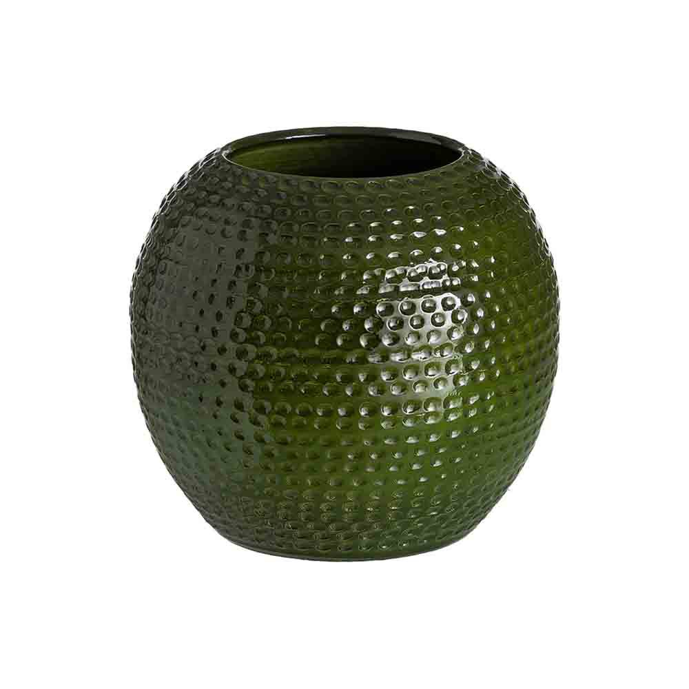 Stil de design - Ghiveci rotund din ceramică verde lucioasă cu puncte în relief și gură îngustată