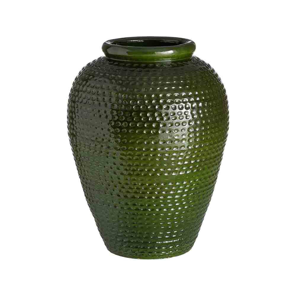 Stil de design - Vază din ceramică verde lucioasă cu puncte în relief în formă de amforă cu gât scurt