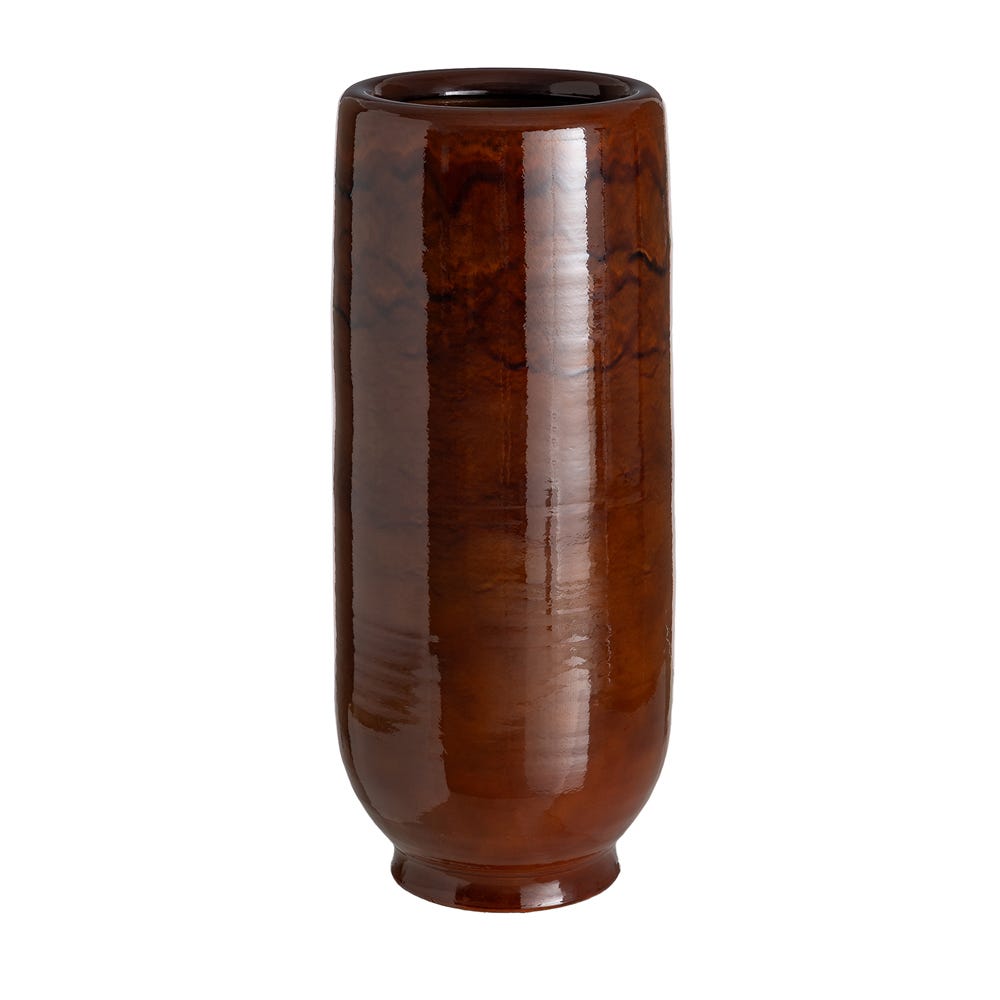 Stil de design - Vază foarte înaltă de podea din ceramică maro lucioasă cu glazură cu scurgeri și picior inelar