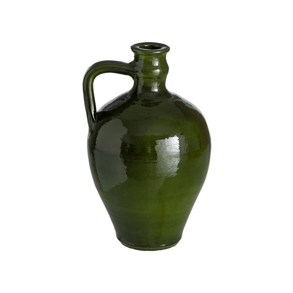 Stil de design - Ulcior decorativ din ceramică verde lucioasă cu toartă și gât îngust