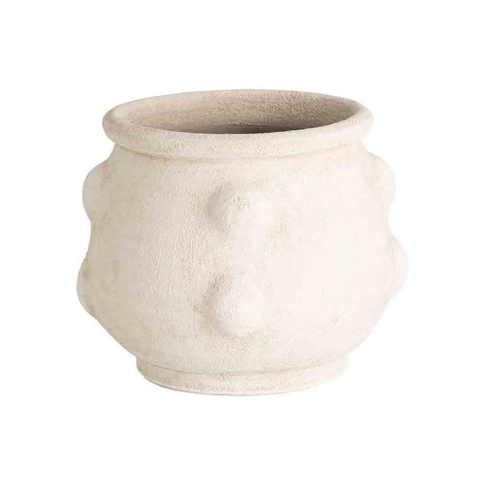 Stil de design - Ghiveci din ceramică crem mată cu două rânduri de bile în relief și margine evazată