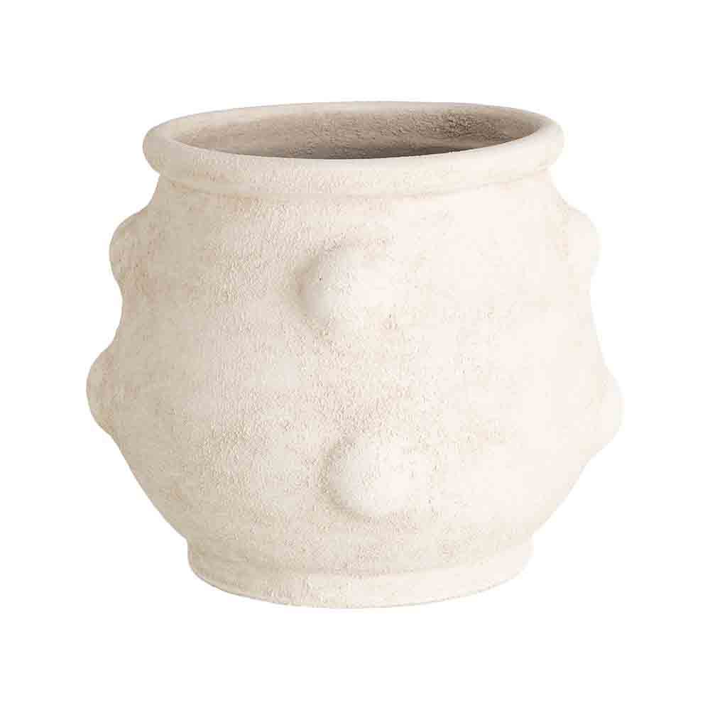 Stil de design - Ghiveci mijlociu din ceramică crem mată cu două rânduri de bile mari în relief și margine evazată