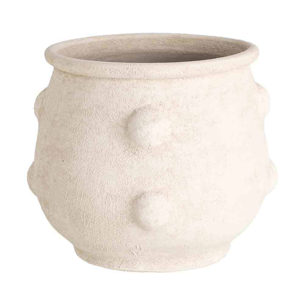 Stil de design - Ghiveci mare din ceramică crem mată cu două rânduri de bile mari în relief și margine evazată