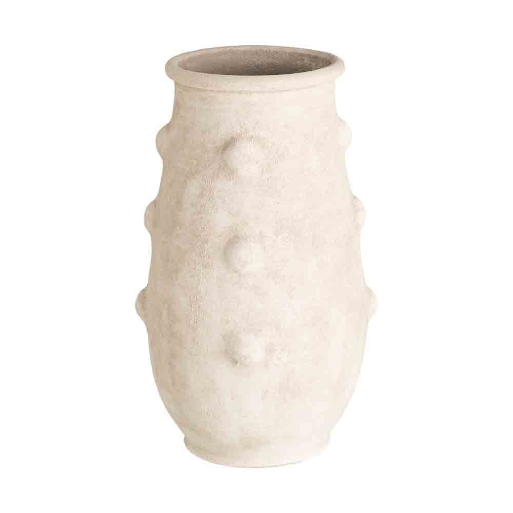 Stil de design - Vază înaltă din ceramică crem mată cu trei bile în relief pe verticală și gât îngust