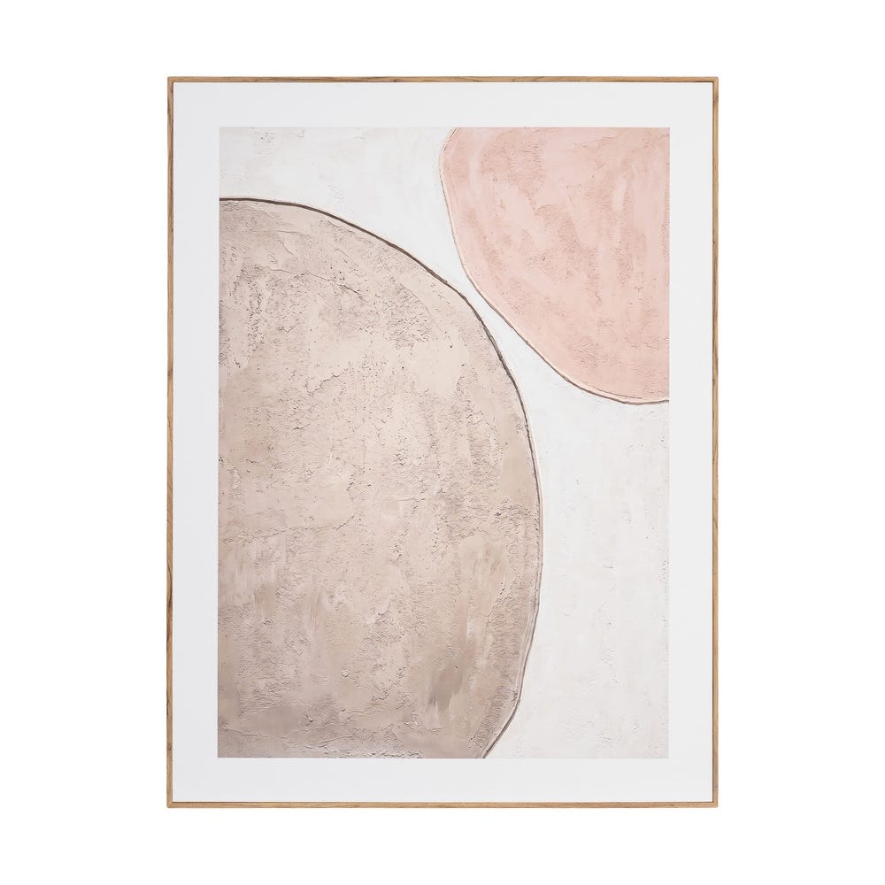 Set 2 tablouri abstracte cu forme rotunjite în roz pudră și bej cu efect de relief [3]