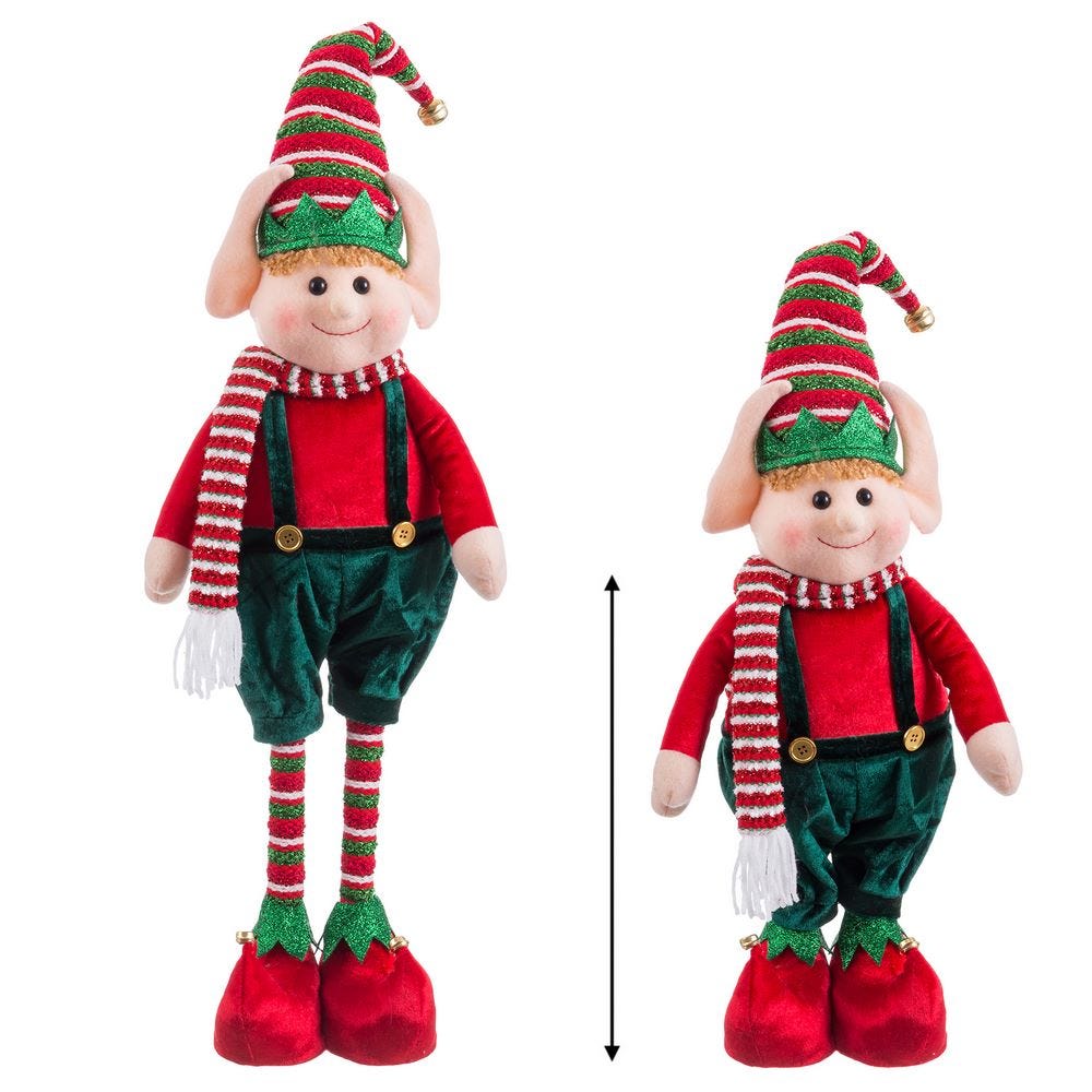 Obiecte decorative - Elf în picioare din textil cu căciulă în dungi pulover roșu eșarfă pantaloni verzi cu bretele roșii