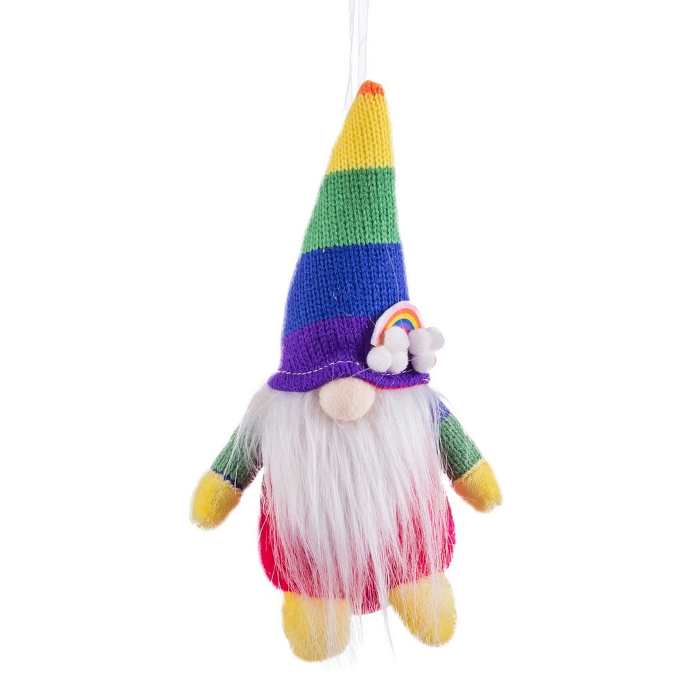 Obiecte decorative - Set 6 pandantive gnomi cu căciulă tricotată în culorile curcubeului barbă albă pufoasă și fir de agățat