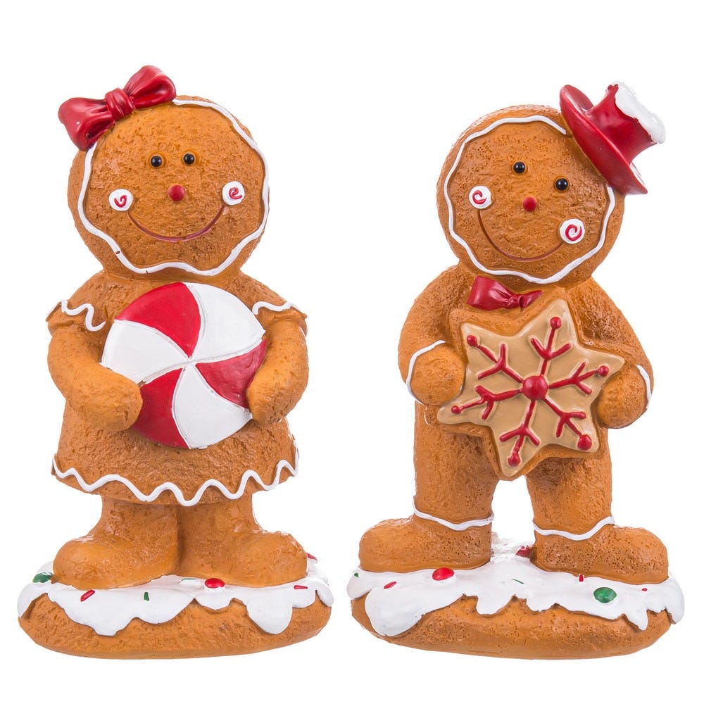 Obiecte decorative - Set 2 omuleți de turtă dulce din rășină unul cu bomboană mare în dungi și unul cu fursec