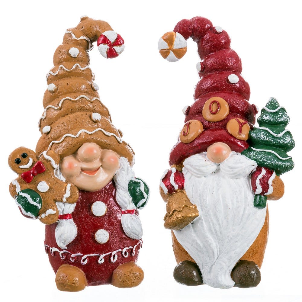 Obiecte decorative - Set 2 spiriduși de Crăciun din rășină unul cu căciulă de turtă dulce și unul cu căciulă roșie