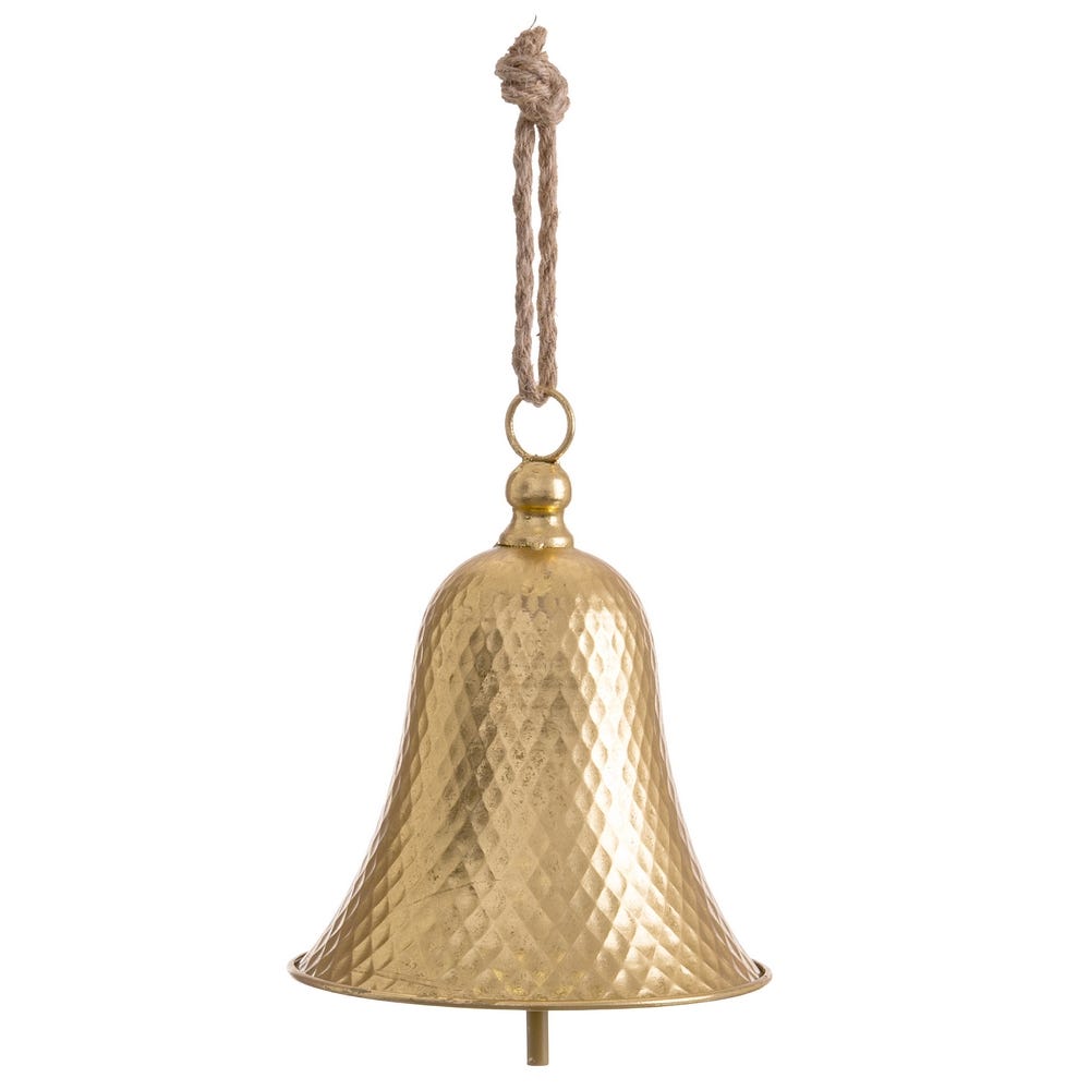 Clasic - Set 2 clopote aurii din metal cu model de fagure ciocănit și funie de iută
