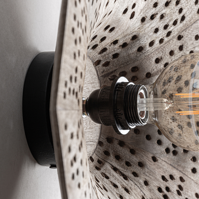 Aplică de perete din lemn de mango cu design perforat geometric Jacquard [2]