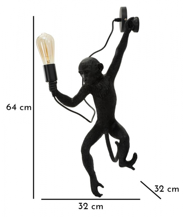 Aplică decorativă modernă neagră din rășină sculpturală Monkey [10]