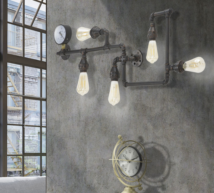 Aplica industriala Manhattan 5 becuri CreativDeco lampa perete din tevi [8]