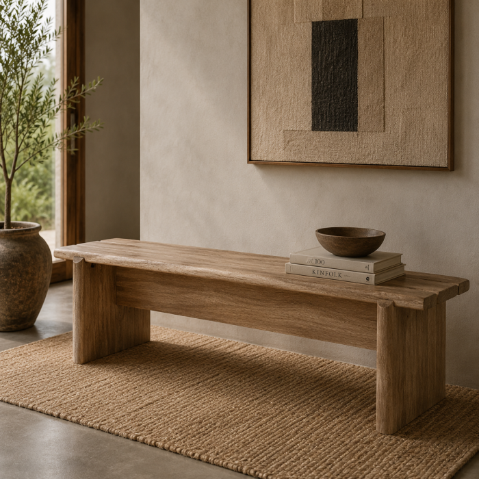 Bancă din lemn de mango cu design sculptural Jacquard [2]
