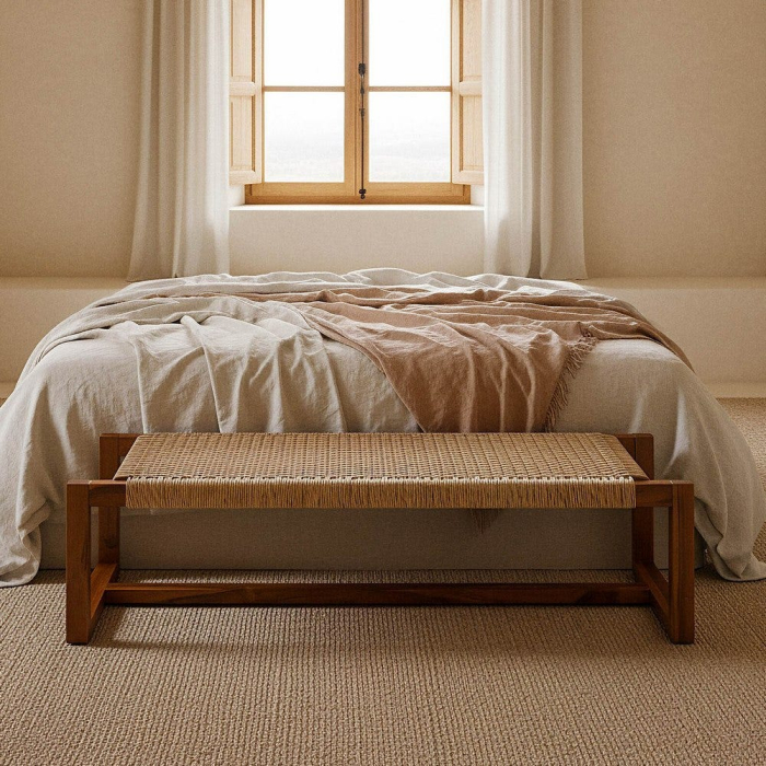 Bancă din lemn de tec cu șezut împletit [1]