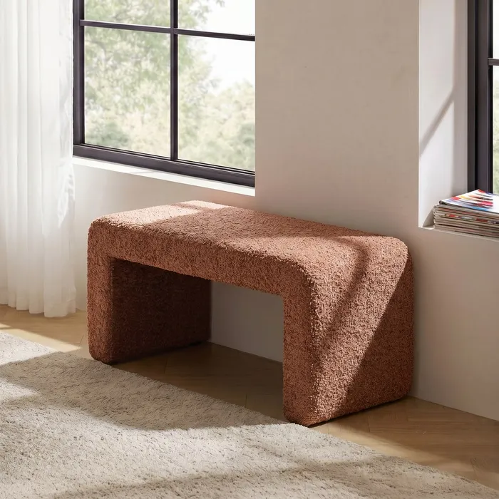 Bancă din stofă maro cu design compact [2]