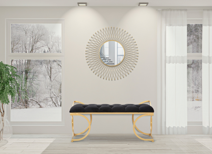 Bancheta Luxy Black, fier/catifea, auriu/negru [2]