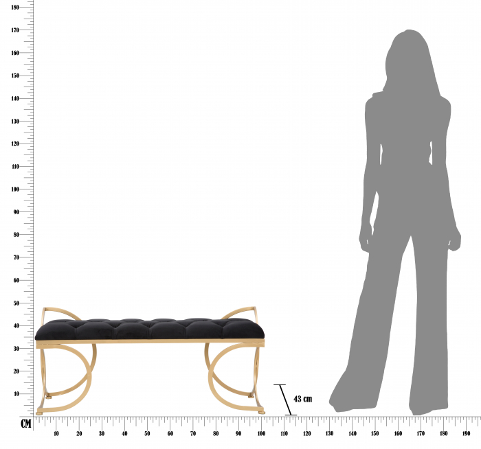 Bancheta Luxy Black, fier/catifea, auriu/negru [11]