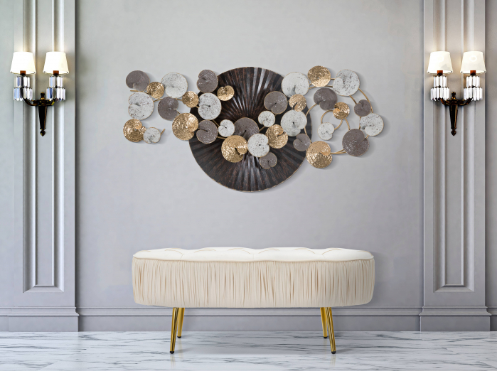 Bancheta Ovally Crem, textil metal [2]