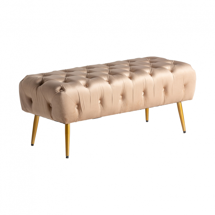 Bancheta pat Art Deco catifea bej|Banchete elegante dormitor [2]
