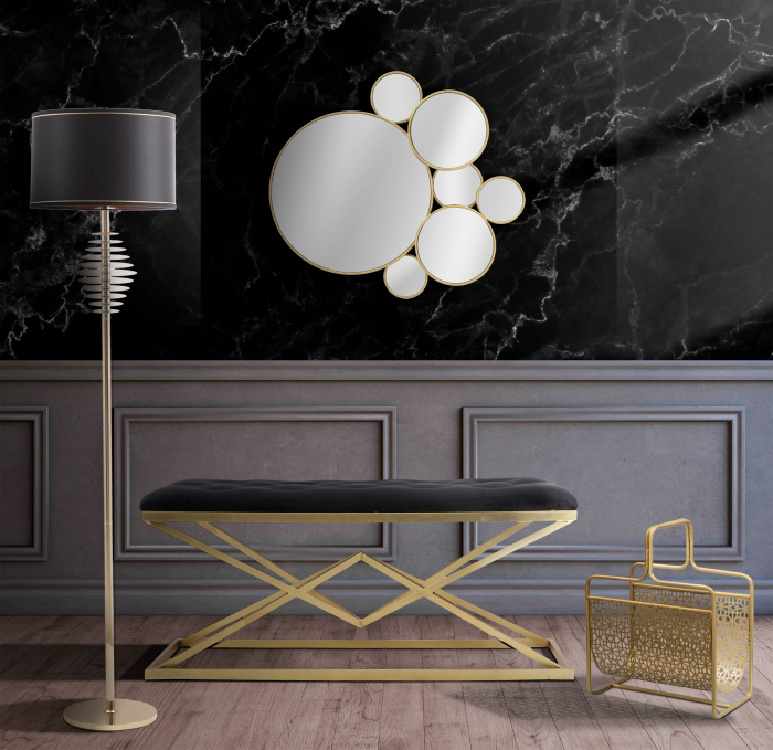 Bancheta Piramid,fier/catifea,auriu/negru - creativdeco.ro [2]