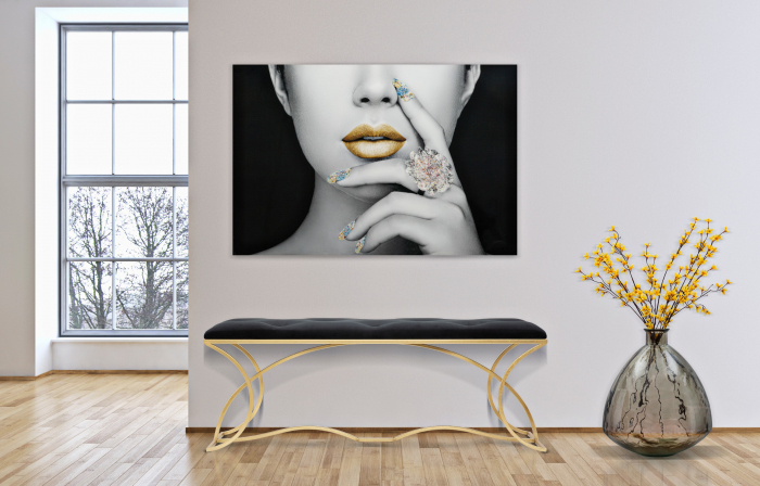 Bancheta Sunshine, fier/catifea, auriu/negru [2]