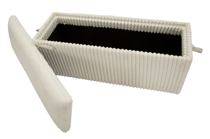 Banchetă tapițată albă cu spațiu de depozitare textură plisată design modern [9]