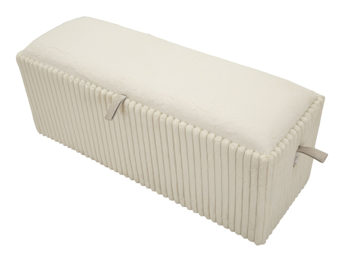 Banchetă tapițată albă cu spațiu de depozitare textură plisată design modern [5]