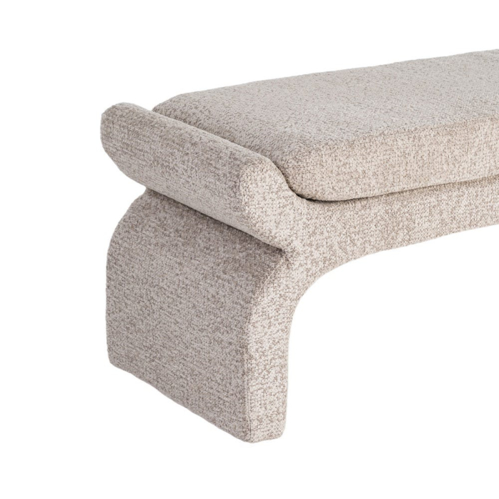 Banchetă tapițată din stofă bej cu design curbat și brațe laterale integrate [3]