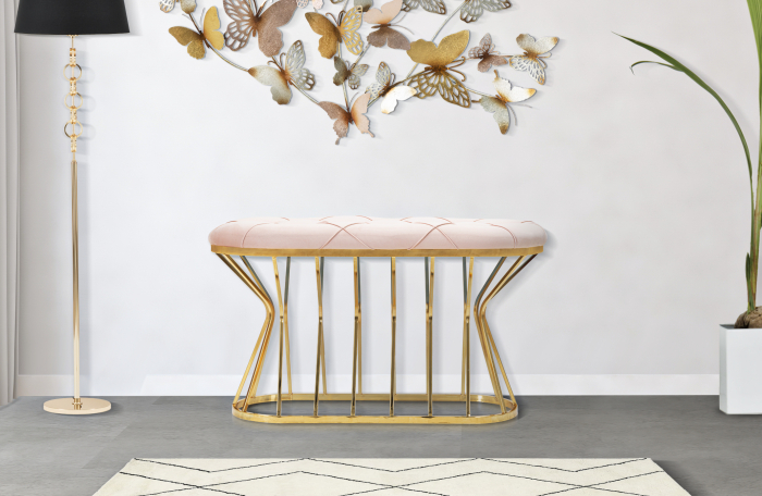 Bancheta Zig, roz auriu, catifea stofa - CreativDeco.ro [2]