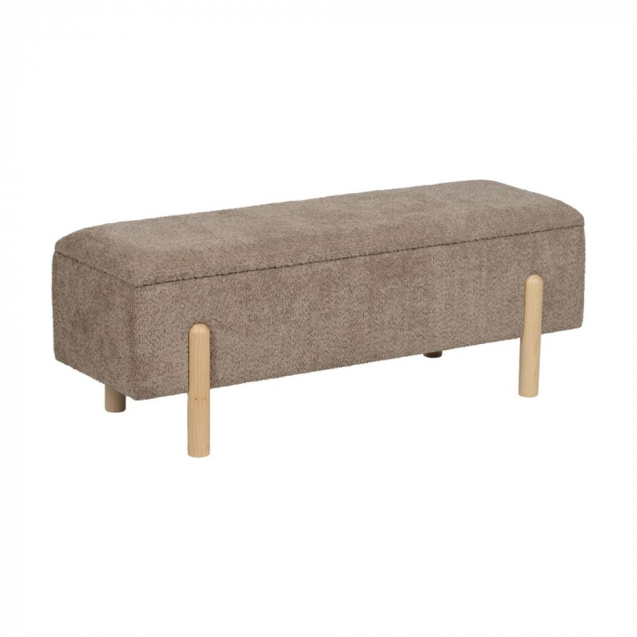 Băncuță cu ladă taupe deschis – picioare din lemn natural [3]