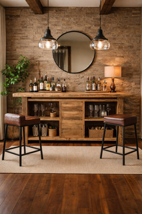 Bar din lemn masiv de ulm cu spații de depozitare [2]