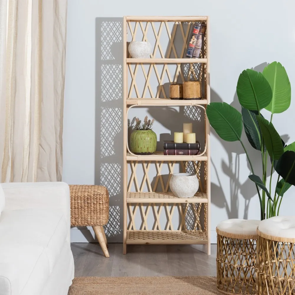 Biblioteca Boho din Bambus cu 5 Rafturi - CreativDeco.ro [3]