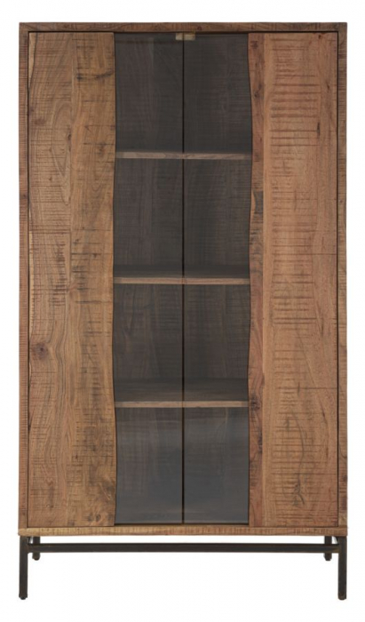 Biblioteca lemn masiv salcam usi laterale geam Yellowstone 100x40x185 - CreativDeco.ro [2]