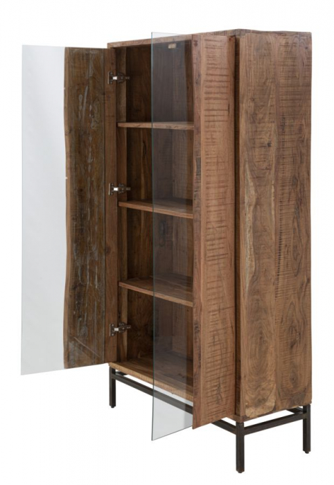 Biblioteca lemn masiv salcam usi laterale geam Yellowstone 100x40x185 - CreativDeco.ro [3]