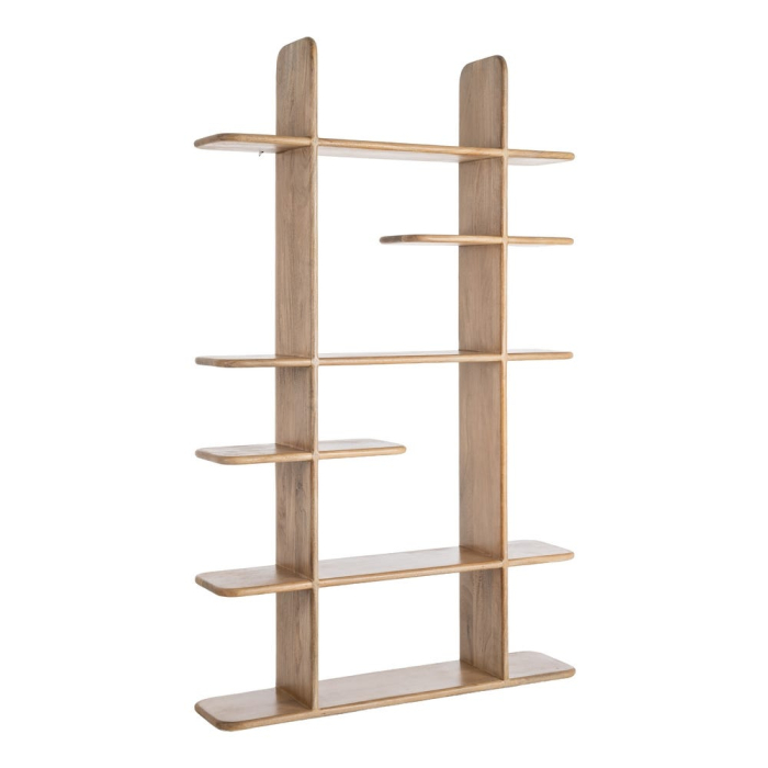 Bibliotecă deschisă din lemn de mango cu polițe asimetrice naturale [3]