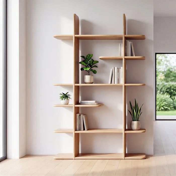 Bibliotecă deschisă din lemn de mango cu polițe asimetrice naturale [2]