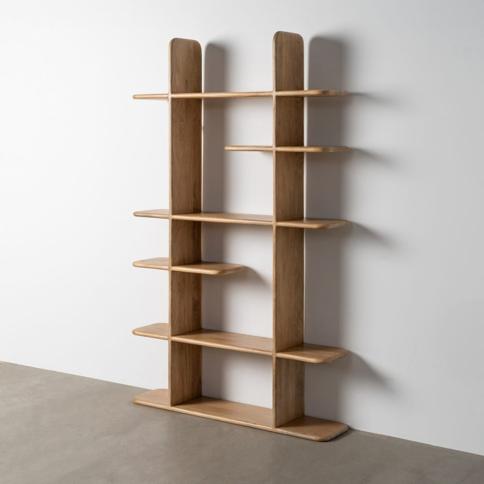 Bibliotecă deschisă din lemn de mango cu polițe asimetrice naturale [2]
