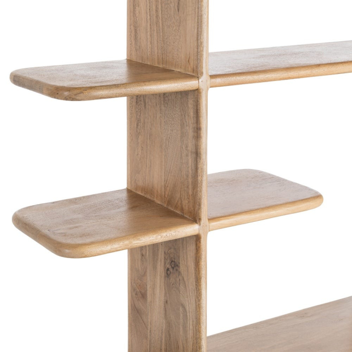 Bibliotecă deschisă din lemn de mango cu polițe asimetrice naturale [8]