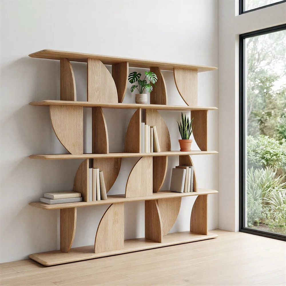 Bibliotecă din lemn de cauciuc cu design geometric [2]