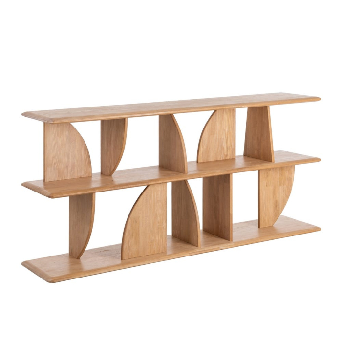 Bibliotecă din lemn de cauciuc cu rafturi deschise și module grafice – imagine principală [2]