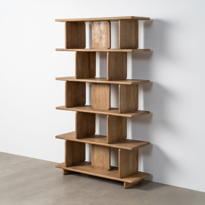 Bibliotecă din lemn de mango cu polițe deschise și design japandi [11]