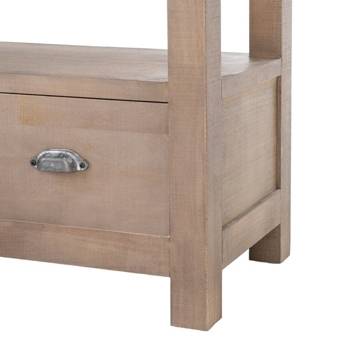 Bibliotecă din lemn de pin cu aspect natural cu patru polite deschise si sertar inferior [12]