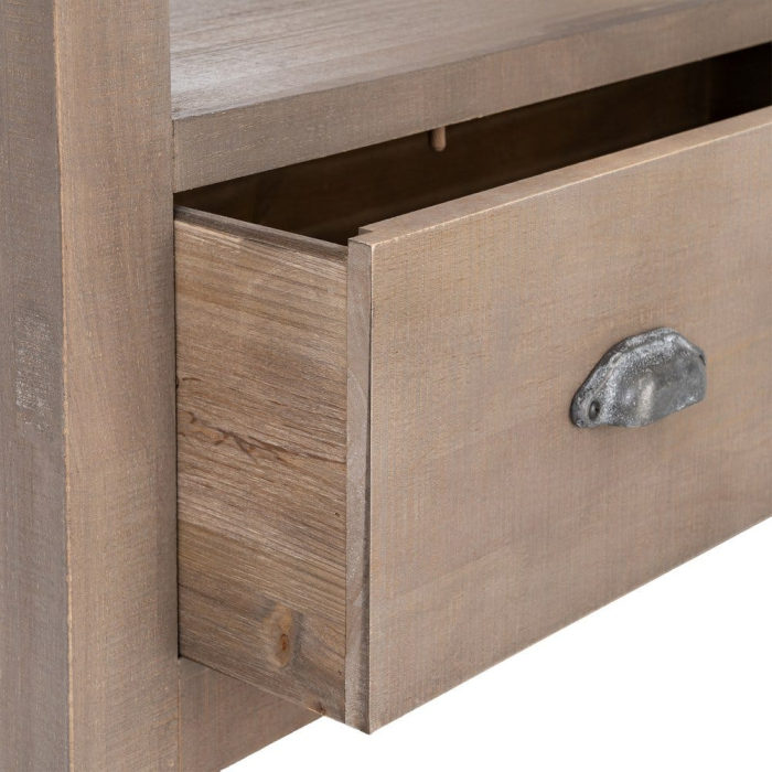 Bibliotecă din lemn de pin cu aspect natural cu patru polite deschise si sertar inferior [10]